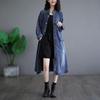 Vintage Denimmantel Frühling Damen Übergröße Lässig Lange Jacke Locker Übergröße Baumwolle Taschen
