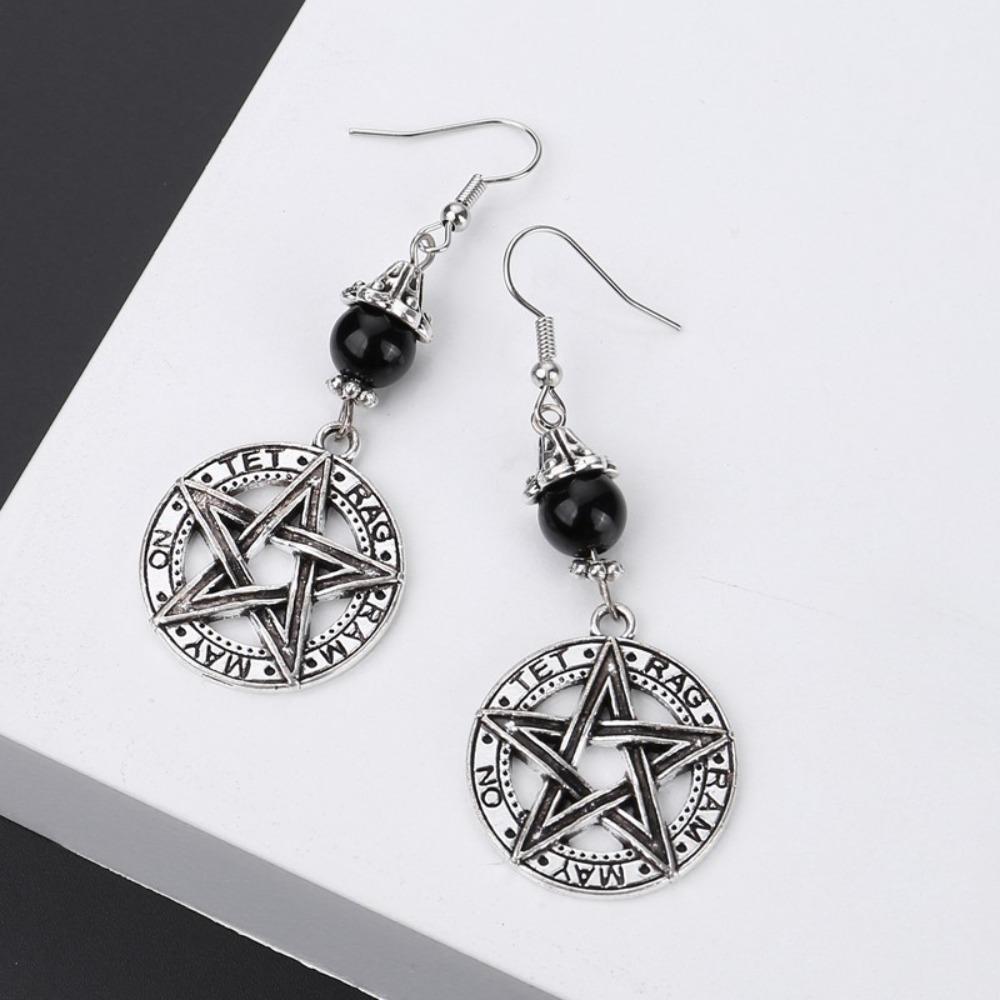 Bohemia Retro Silver Color Sun Hollowed-out Crescent Moon Five-pointed Star Pendant Dangle Earrings for Women Charm Jewelry Gift