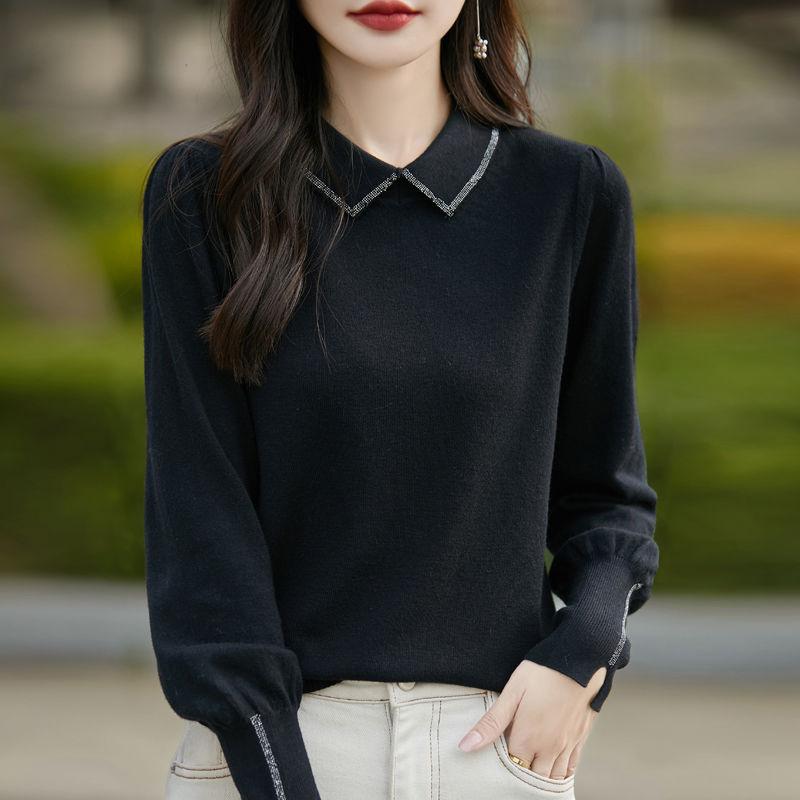 

DAFIFY Женская мода повседневная осень-зима однотонный принт длинный рукав поло воротник свитера Size: One Size чёрный