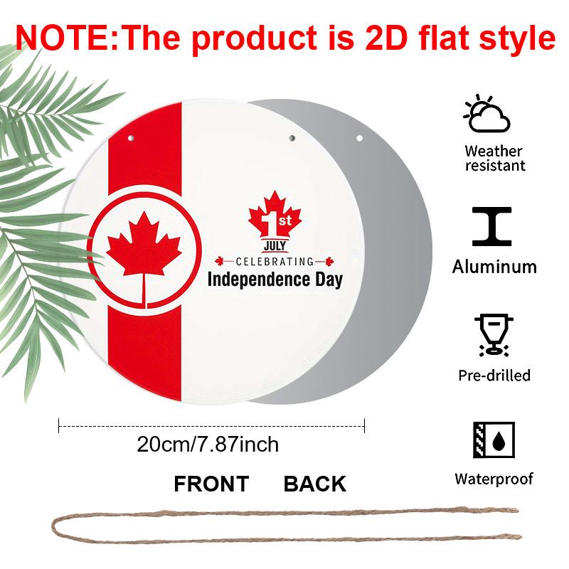 2D Flat, 1pc Patriotic Canada Day Round Aluminum Metal Sign, July 1st Independence Day Maple Leaf & Flag Design, Durable & Weatherproof Wall Decor