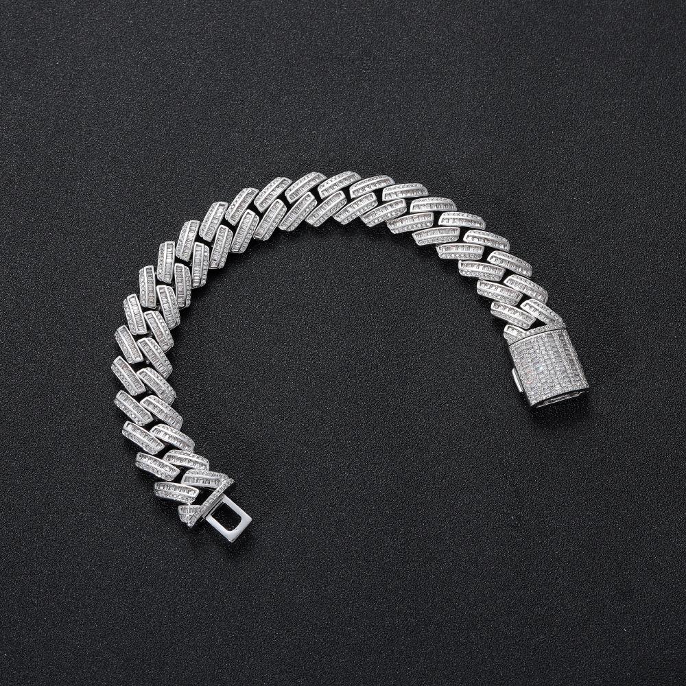 Personalized Hip Hop Rap Jewelry 15mm Bling CZ Iced Out Baguette Miami Cuban Link Chain Bracelet for Men