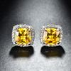 Luxury Female Yellow Pink Stone Earrings Fashion Silver Color Wedding Jewelry Vintage Double Stud Earrings for Women