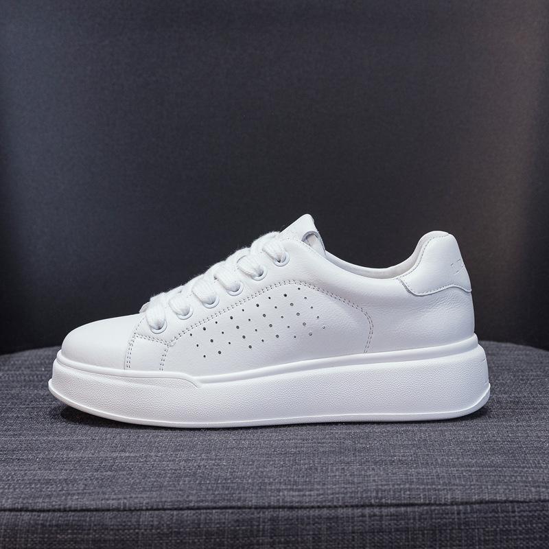 Genuine leather white shoes women's board shoes 2025 new spring and autumn casual breathable thick sole single shoe large size
