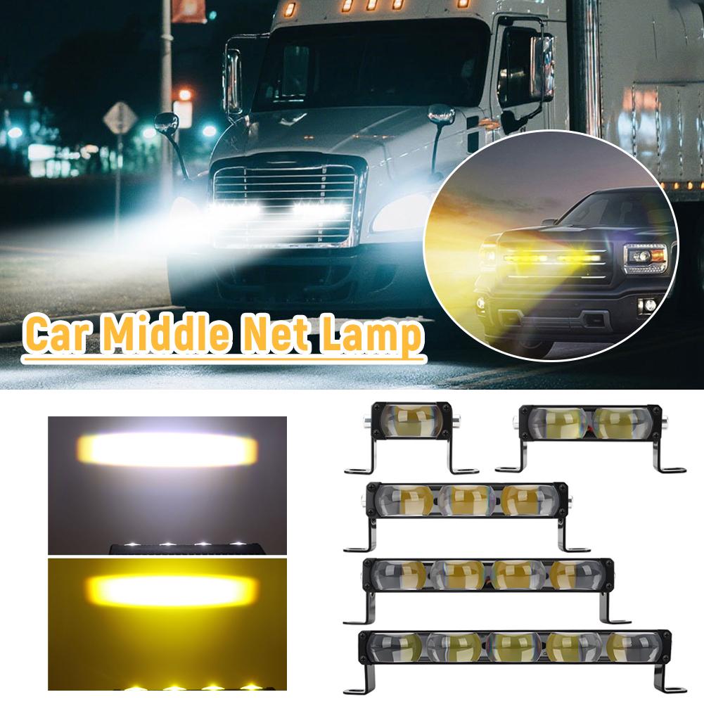 1PCS 9-36V Universal Car Motorcycle LED Work Light 1-5 Lens Front Grille Long Row White Yellow Dual Color Auxiliary Spotlight