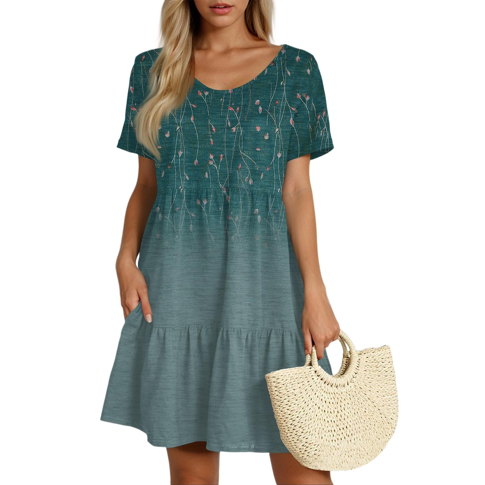 

Women s Casual Fashion Round Neck Neck Short Sleeve Vintage Cake Dress XL Темно-синій