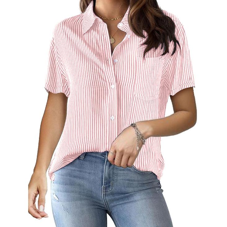 2026 Spring/Summer New Women's Fashion Printed Striped Cardigan Top Casual Stylish Short Sleeve Shirt for Women