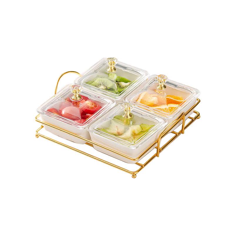 Light Luxury Ceramic Divided Snack Plate with Stand