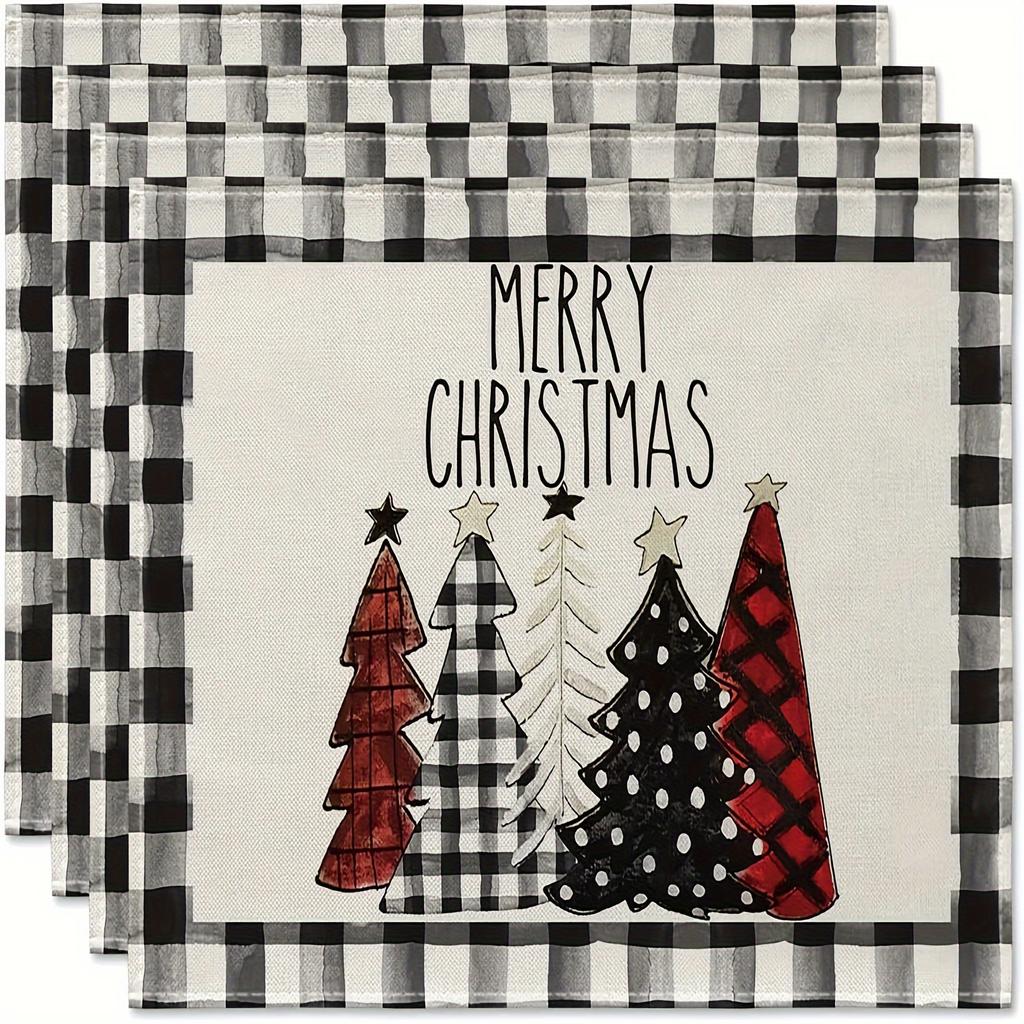 4pcs Christmas Tree Placemat Linen Dining Table Mats Coaster Bowl Coffee Cup Pad Mat 2025 Navidad Home Kitchen Decoration