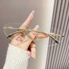 Frameless Metal Oval Glasses Korean Style Cat Eye Glasses for Women Fashion Round Anti Blue Light Eyewear