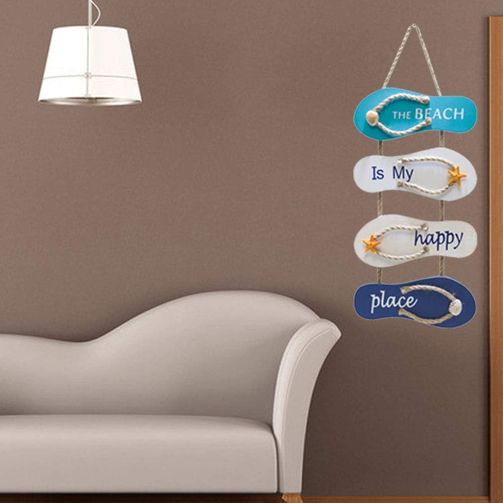 Wooden Wall Decorative Sign Wood Plaque,Wall Ornament Hanging Wooden Slippers Decoration,Beach Flip Flop Decoration Flip Flop (the beach is my happy