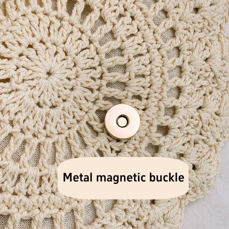 Geantă de umăr țesătă goală la modă pentru femei, din bumbac, lucrată manual, cu flori de croșetat, geantă de vară, pe plajă, cu buton