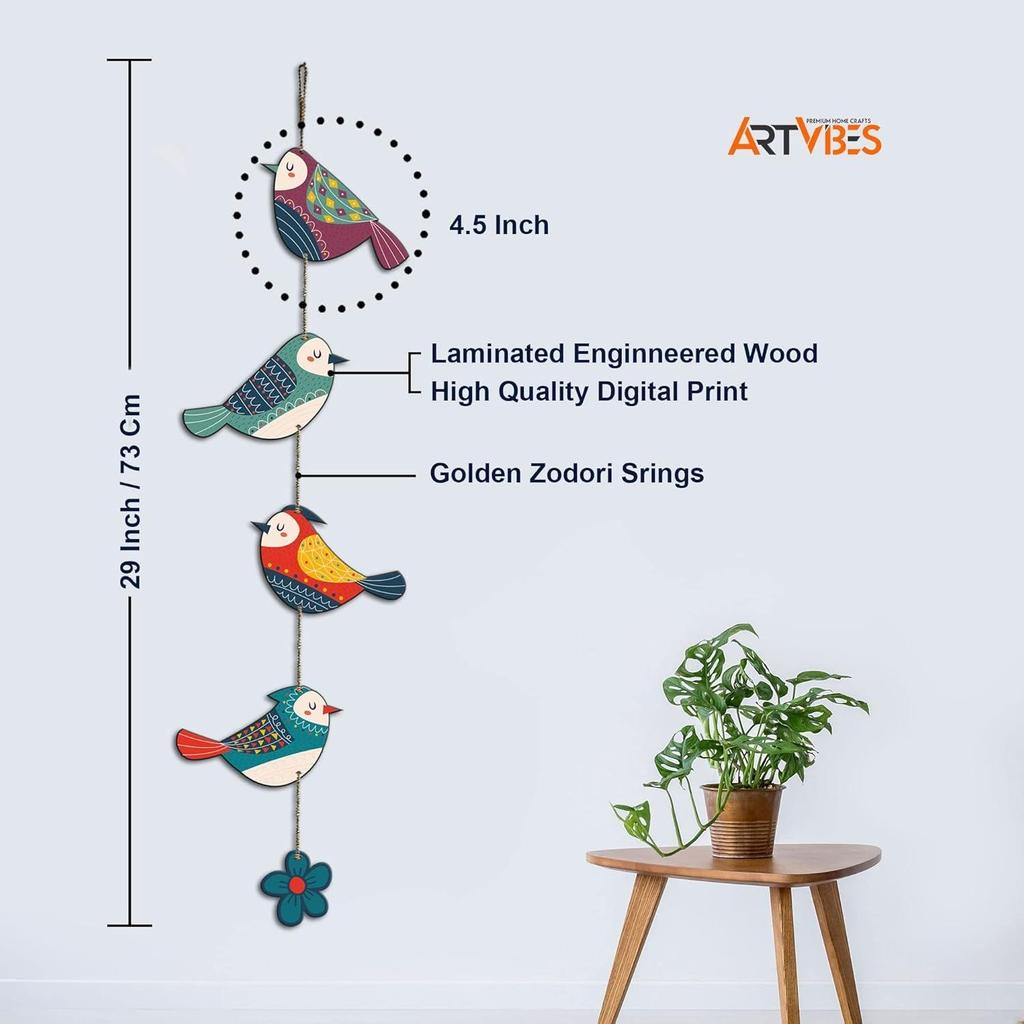Colorful Birds Wall and Door Hanging for Home|Gift, Wall Decoration (WH_5216N)-Multicolour-Engineered Wood