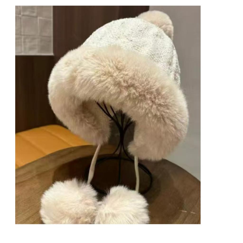 Plush Hat Lady Winter Big Head Circumference Bucket Hat Warm Mongolian Hat Cute Hairball Hat
