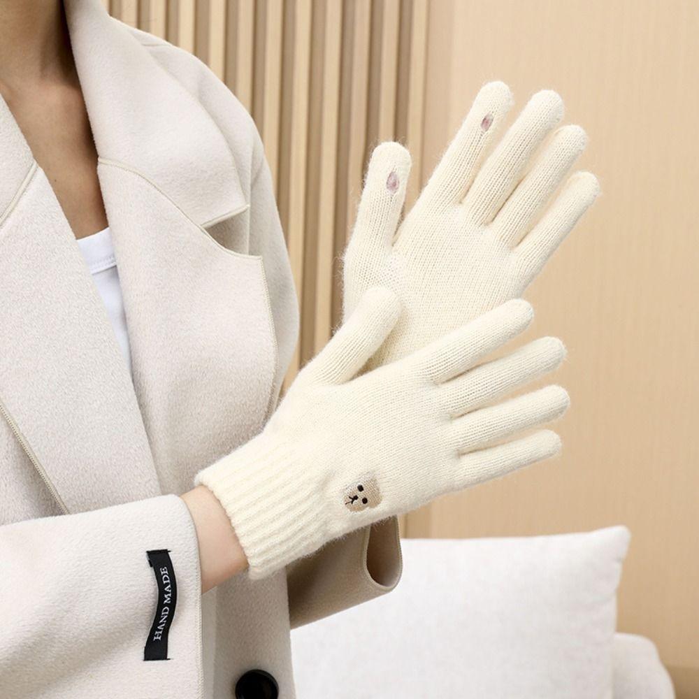 Solid Color Touch Screen Gloves Bear Cycling Gloves Cute Winter Knitted Gloves  Women