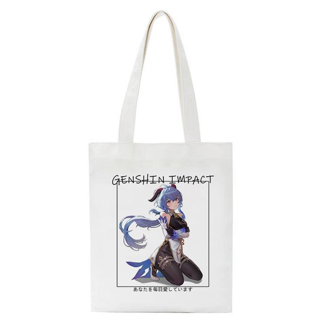 Shopper Genshin Impact Qiqi Anime Shopping Bag Harajuku Canvas Bag Large Capacity Collapsible Kawaii Women Shoulder Bag Handbag