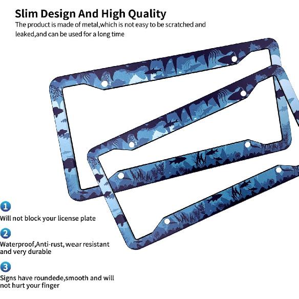 Fish License Plate Frame Cover Universal US Car Plate Holder Tag Accessories Decor For Women Man 2 Pack With Screw 12.3 X 6.3 Inch
