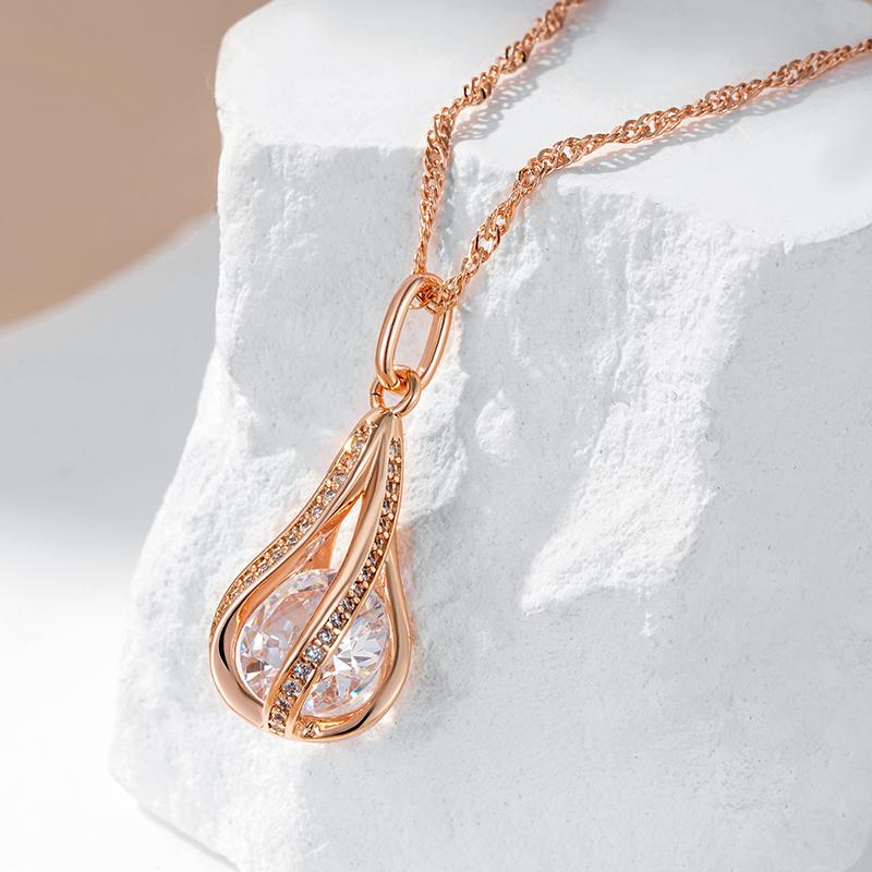 Unique Design Natural Zircon Pendant Necklace For Women Luxury  Rose Gold Bride Wedding Accessories Daily Fine Jewelry