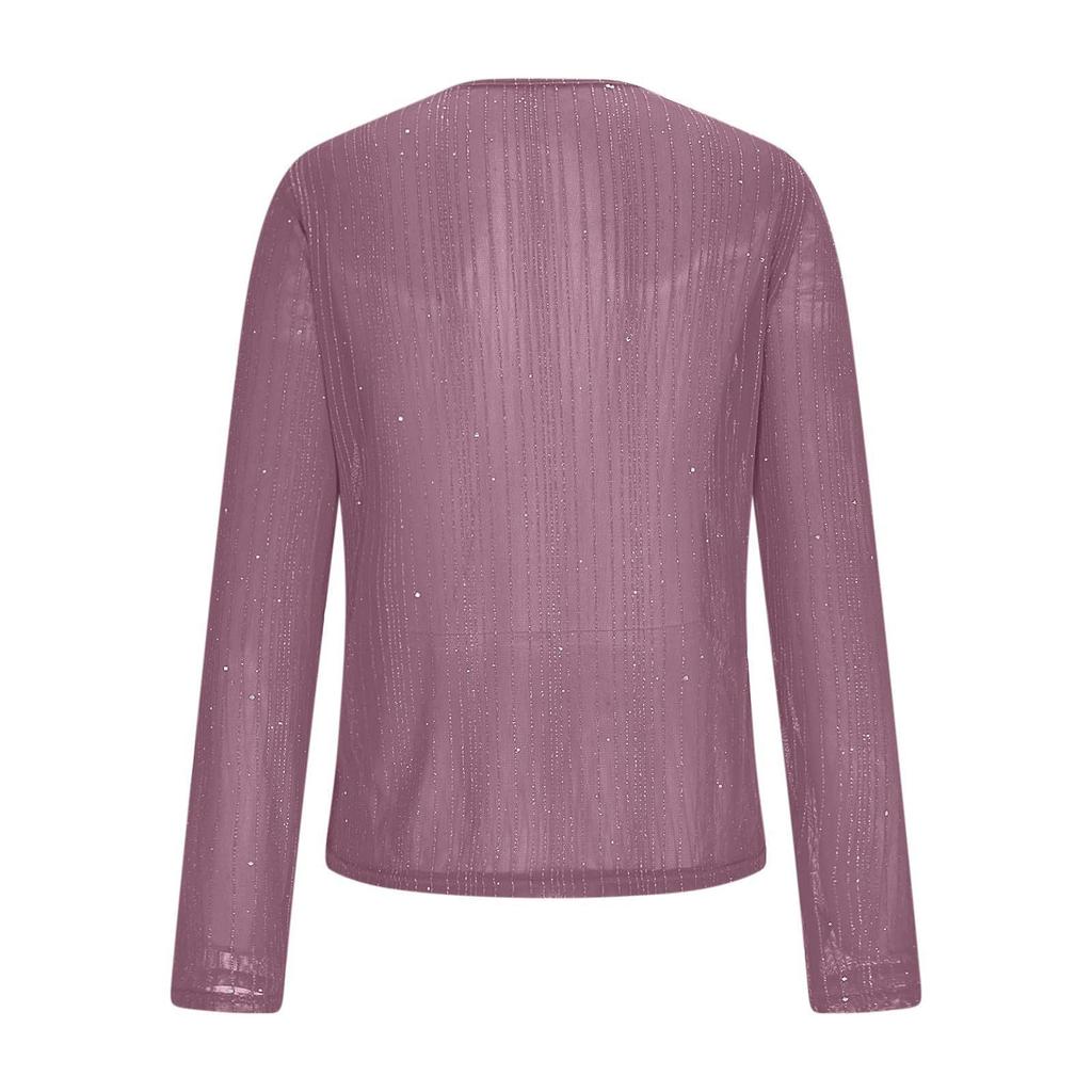 Women's High-Neck Sequin Long Sleeve Top - Spring/Autumn 2026, Stylish & Transparent Inner Layer