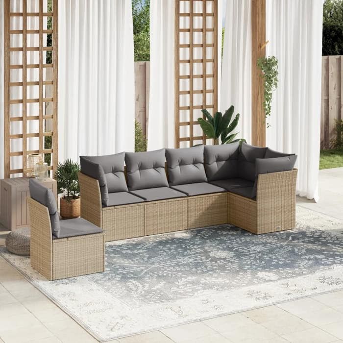 VidaXL Garden Lounge Set with Cushions 6 Pcs, Patio Sofas, Patio Furniture Set, Outdoor Furniture, Beige 3217699