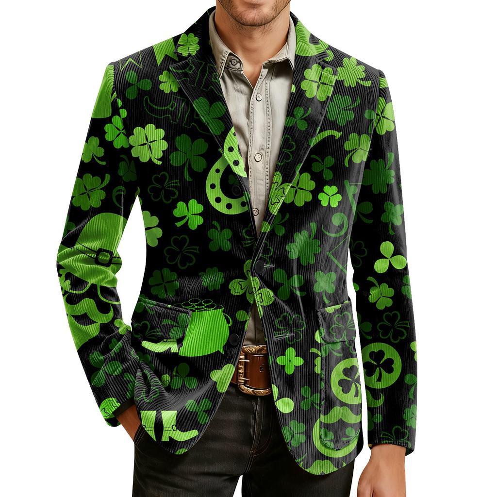 Herren Bedruckter Kord Samt Taschen Anzug Jacke Cardigan Herren Freizeitanzug