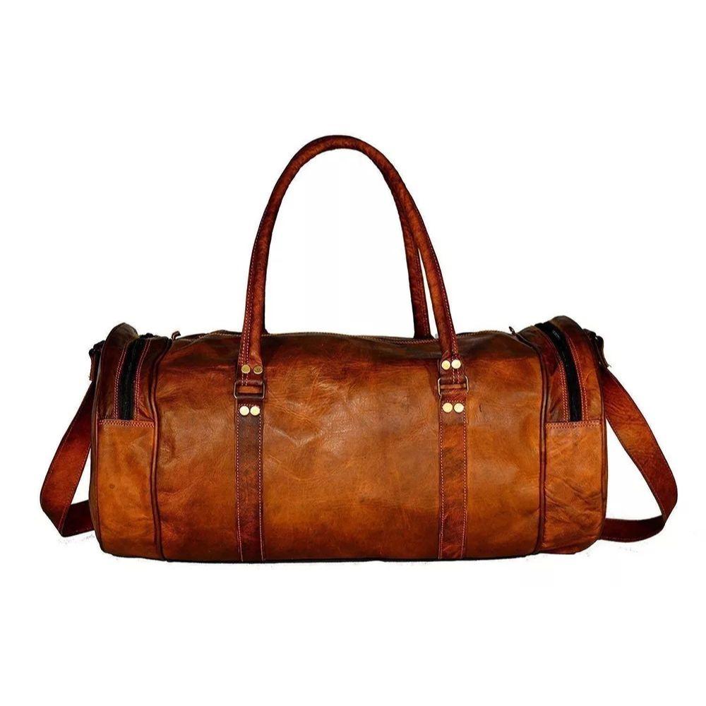 Leather Overnight Travel Luggage Brown Weekender Vintage Duffle Bag