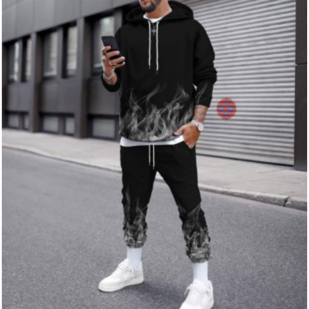 Fashion Flame 3D Print Hoodie Pant Sets Men Casual Hip-hop Sweatshirts Sweatpants Two Piece Suits Tracksuit Man Street Clothing