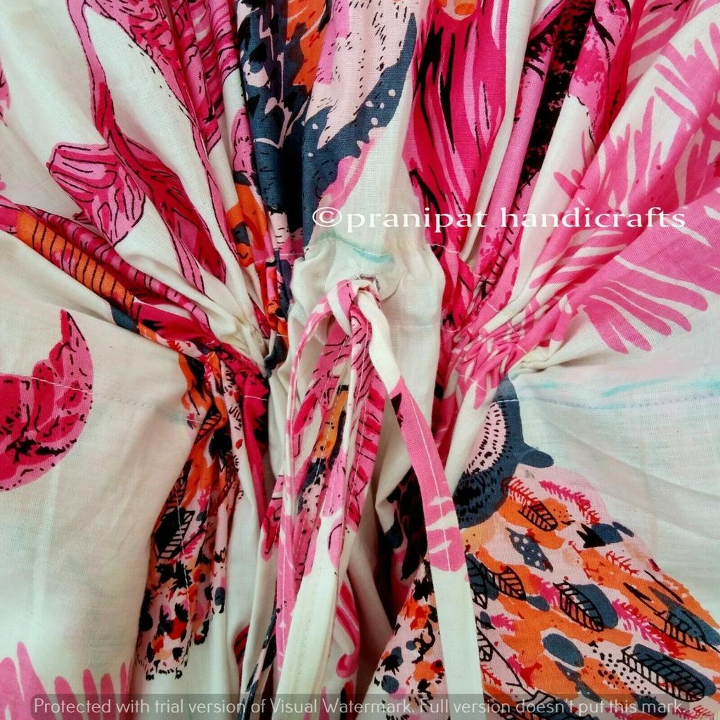 Indisch Rosa Lang Eulen-Print Baumwolle Übergröße Maxi Damen Überwurf Kaftan Kleid CKFTN-SCRN-FULL-BUYIT-057