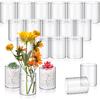 Vesici 20 Pcs Plastic Cylinder Vase Acrylic Cylinder Vase Bulk Small Clear Flower Container Hurricane Candle Holder Round Wide Container Centerpiece
