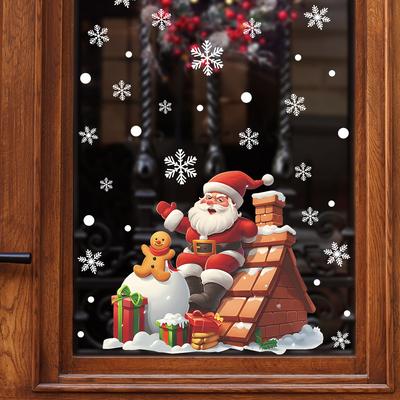 Divertente-f213 Tetto Babbo Natale Regalo Palla di Neve Vetro Finestra Paesaggistica Domestica Adesivo per Finestra Uv