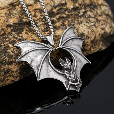 Punk Titan Stahl Kreative Halskette Edelstahl Herren Halskette Retro Persönlichkeit Fledermaus Anhänger Halloween Geschenk