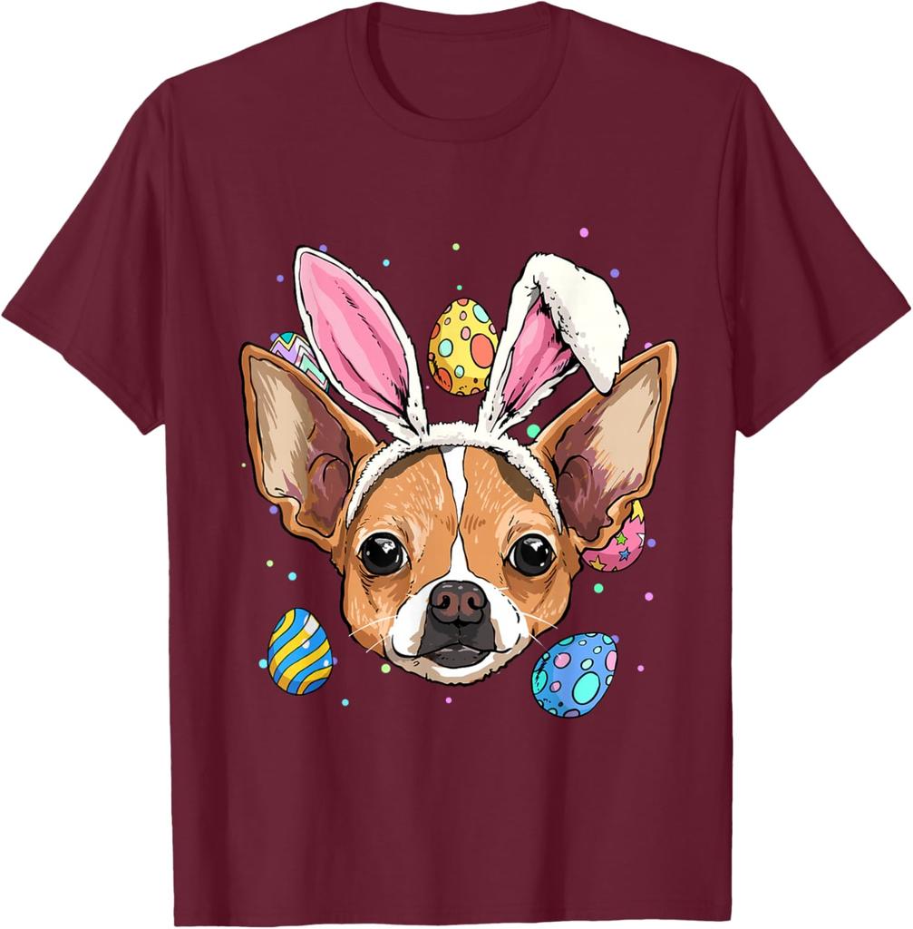 Osterhase Chihuahua Hund Grafik T-Shirt Lässiges Baumwoll Print Kurzarm T-Shirt für Herren