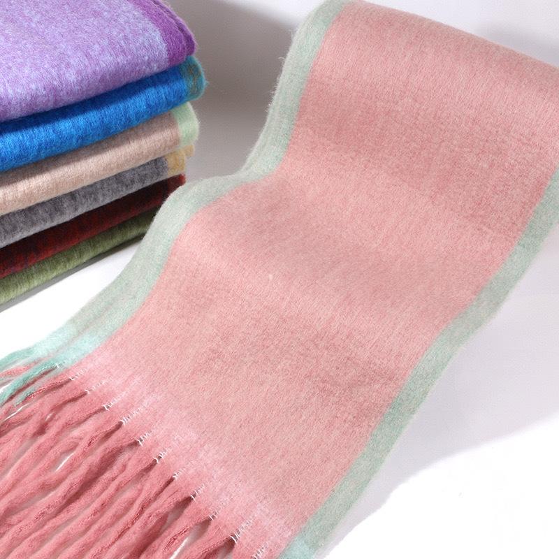 Korean Stylish Graduated Color Women Mohair Scarf Winter Thick Warm Tassel Muffler Female Versatile Imitation Cashmere Scarves