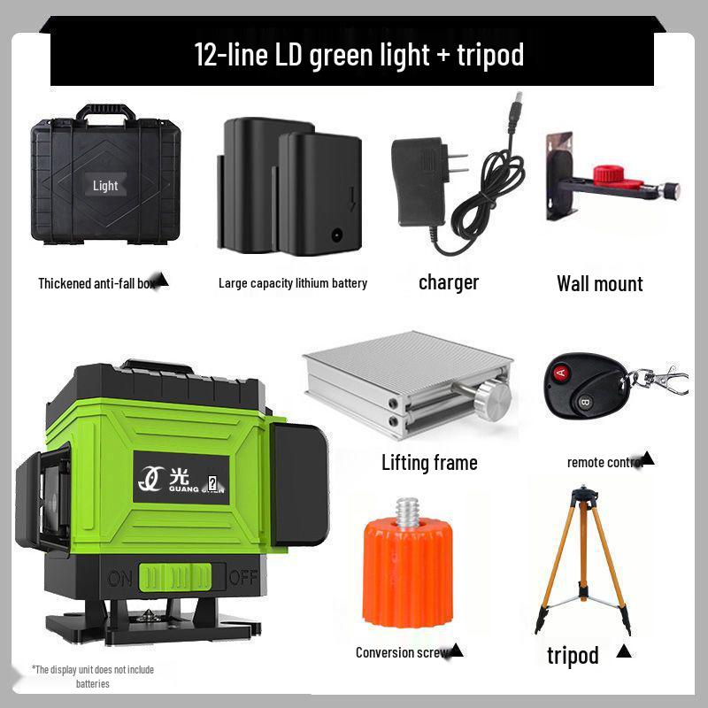 High-Precision 12/16 Line Infrared Green Laser Level for Walls & Floors