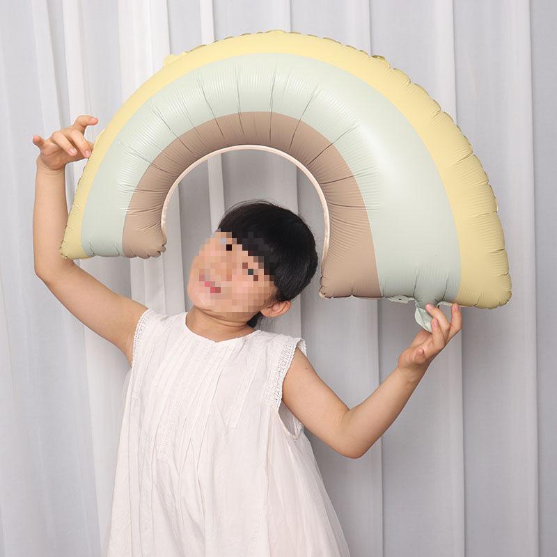 Gradient Rainbow Balloon with Crown for Girl's First Birthday Party Background Decoration