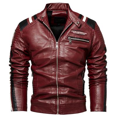 Chaqueta de cuero de Pu con cuello de terciopelo y delgada para motocicleta de cuero de invierno para hombre