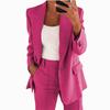 Damen Revers Langarm Blazer Hose 2-teiliges Outfit Elastische Taille Einfarbig Business Casual Anzug Set