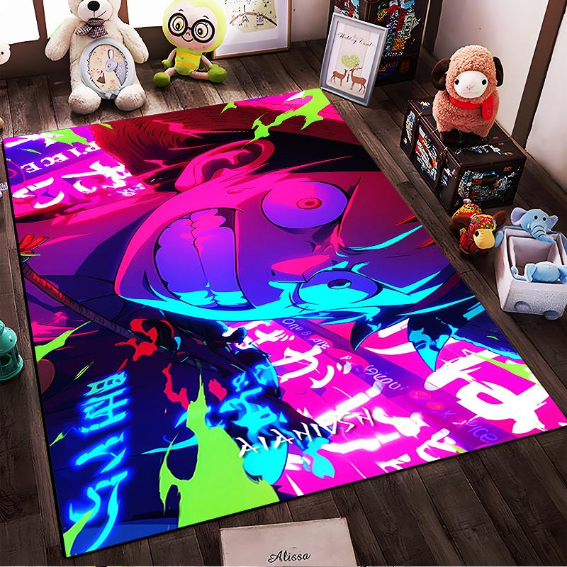 Anime-Inspired Graphic Carpet with Neon Colors and Bold Character Design Suitable for Use As an Anti-slip for Living Room Bedroom Sofas
