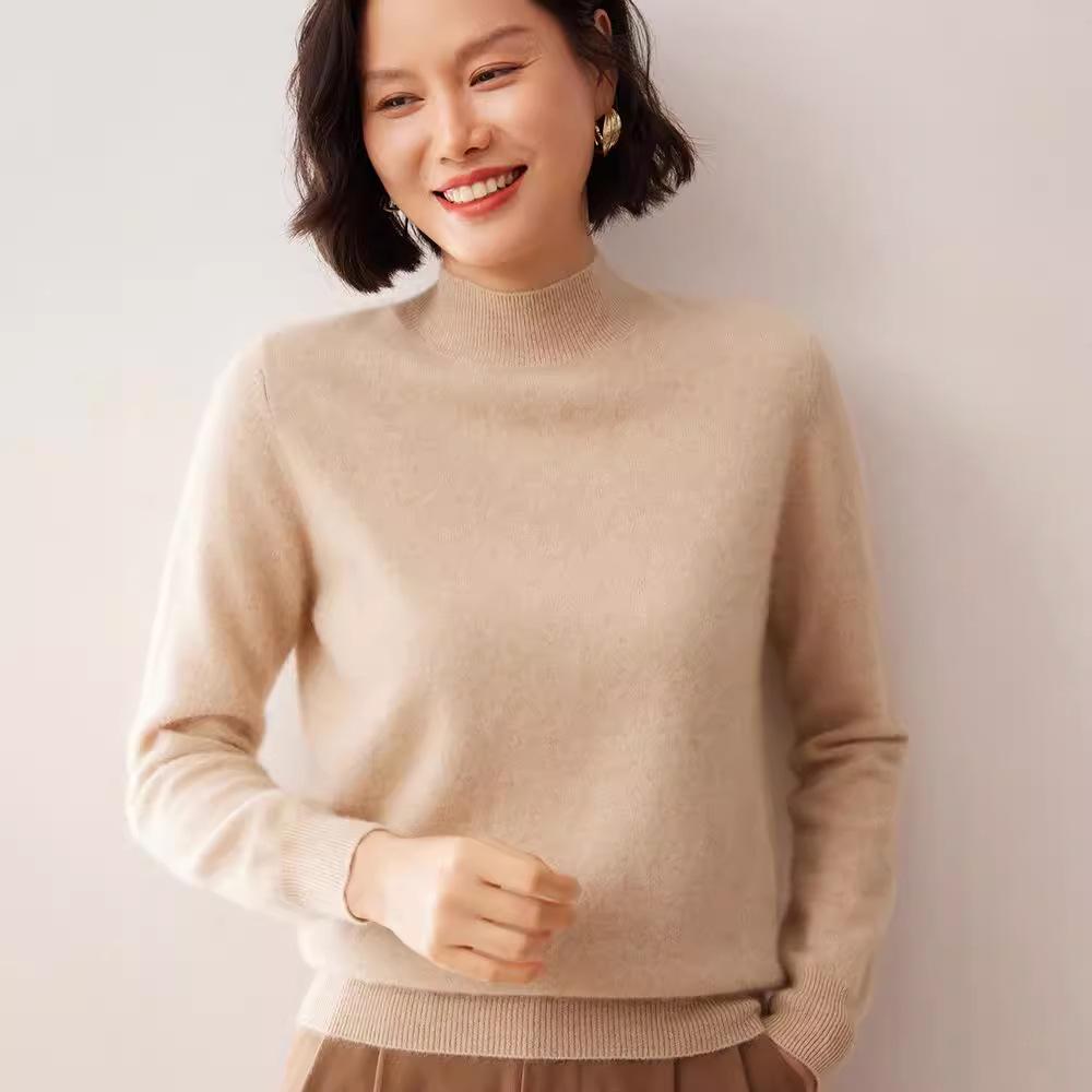 Women's Solid Color Cashmere Turtleneck Sweater - Autumn/Winter Base Layer Pullover