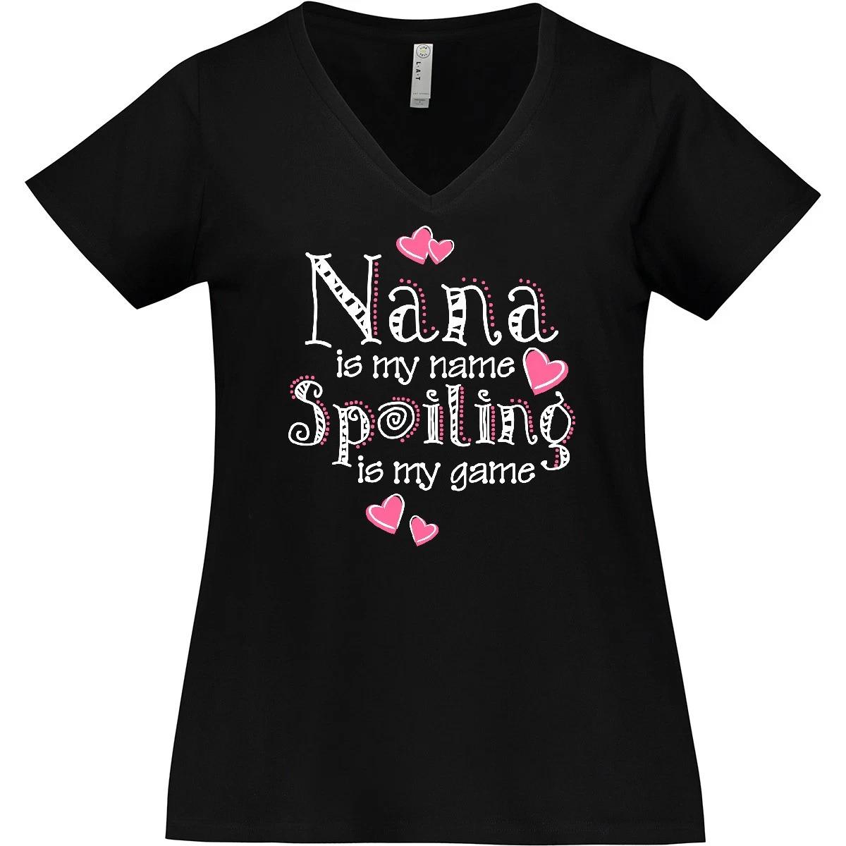Inktastic Spoiling Nana Plus Size V-Neck My Name Game Grandma Heart Kids 120