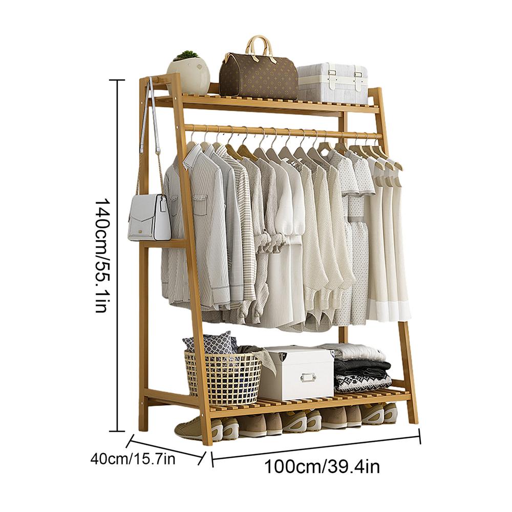 Floor Garment Rack Home Standing Clothes Shelf with Multi Layers Multi-Function Laundry Organizing Rack for Living Room Bedroom