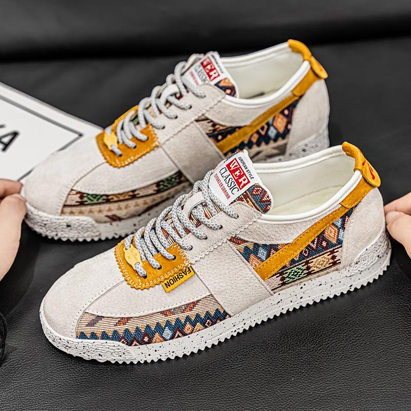 Men’s Printed Sports Shoes Casual Street Style Jogging Sneakers Students Skateboard Shoes Plus Size Height Increase