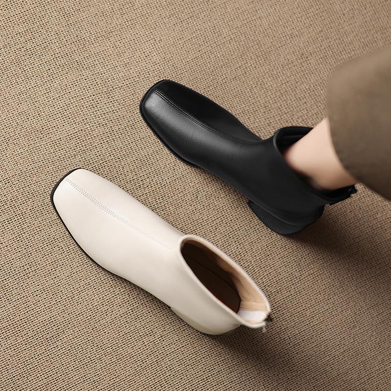 Krazing Pot Cow Skin Winter Square Toe Thick Heels Chelsea Fashion Boots Women Zip Office Lady Women Ankle Boots