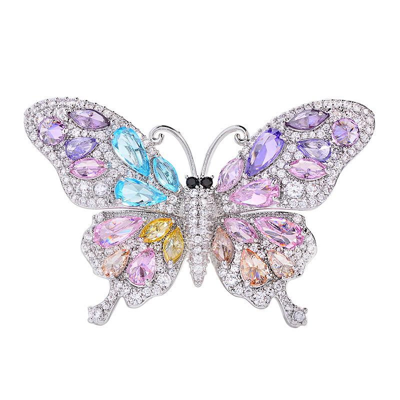 1Pcs Fashionable Versatile Anti-Glare Butterfly Insect Brooch Pin Luxurious Heavy-Duty Full Zircon Butterfly Brooch Accessory