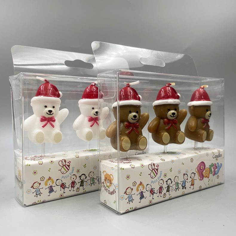 Cartoon Teddy Bear Christmas Hat Bear Candle Party Candle Christmas Atmosphere Decoration Birthday Candle