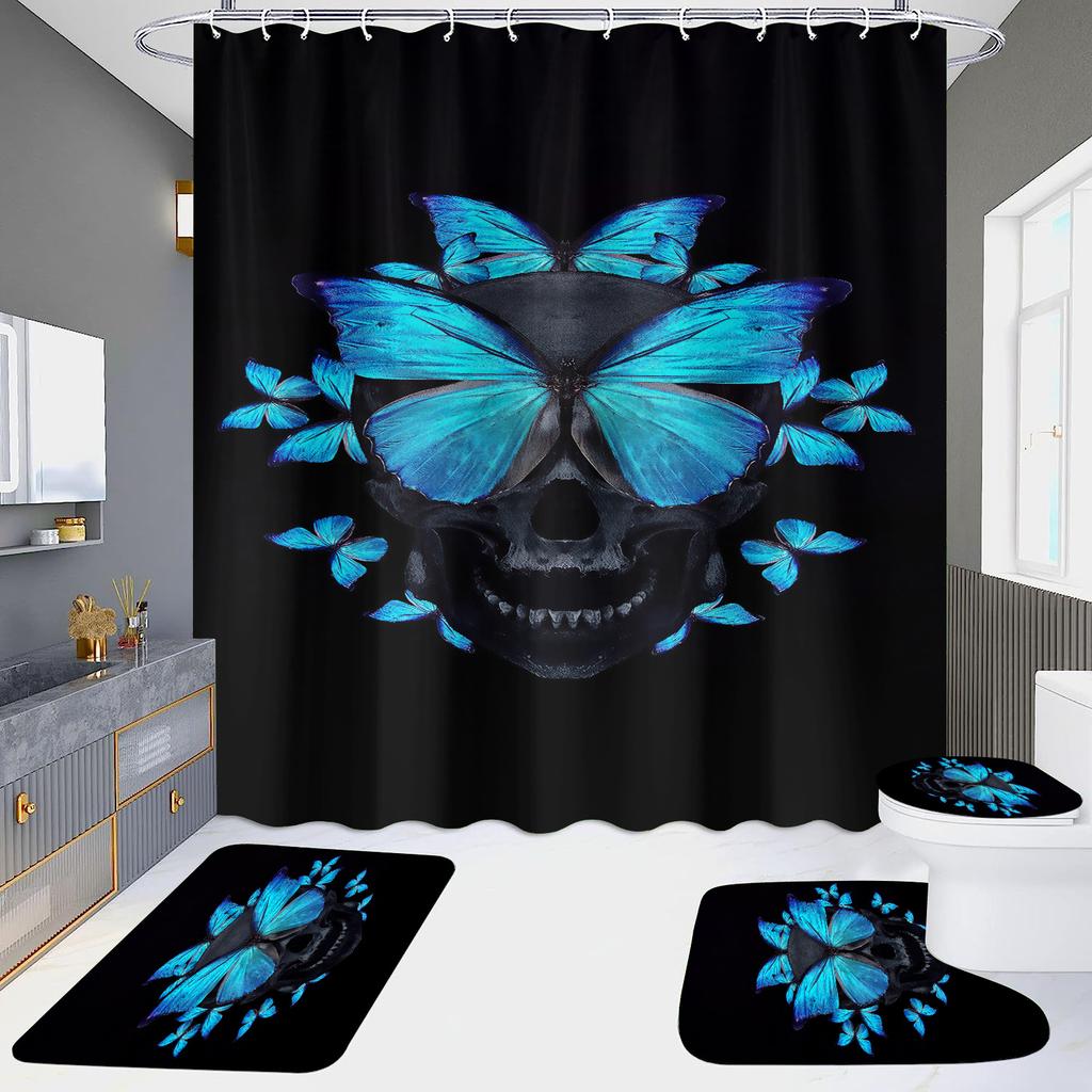 4-Piece Shower Curtain Set with HD Digital Printing | Waterproof, Drill-Free, Ideal for Home/Hotel Bathroom Partition