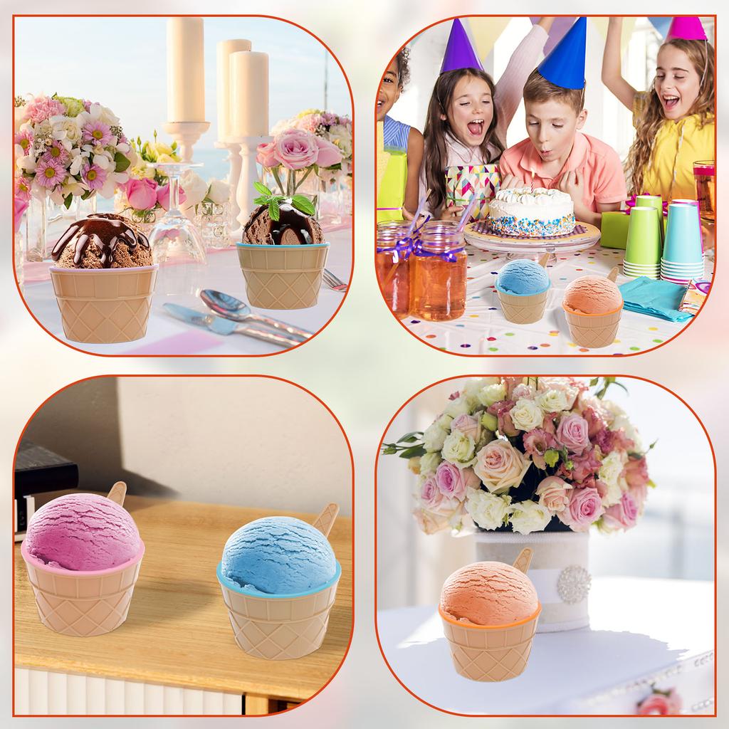 6/12Pcs Ice Cream Bowl with Spoon Plastic Candy Color Frozen Yogurt Pudding Bowl Stackable Dessert Cup for Summer Holiday Party
