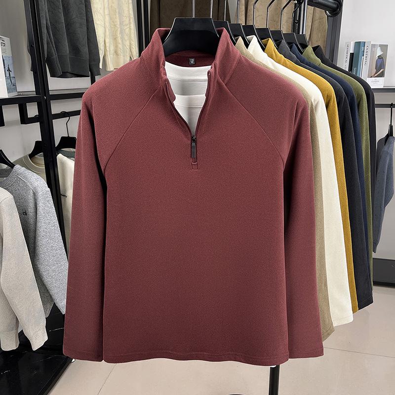 Men's Double-Sided Fleece Half-Zip Sweatshirt, Long-Sleeve, Warm Casual Base Layer for Autumn/Winter