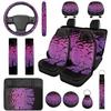 Red Spider Web Car Seat Covers with Steering Wheel Cover,Armrest Cushion,Seat Belt Covers Cup Holder with Keychain,Automotive Protector Set Unverisal