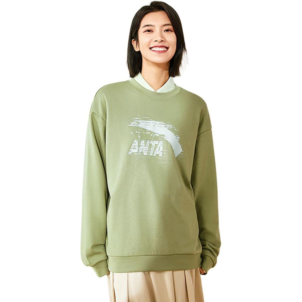 Anta Lifestyle Series Logo Pullover Round Neck Loose Sweatshirt Unisex sweatshirt Gray-Green 952438702-8