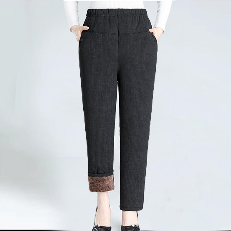 Middle-aged elderly women winter velvet thickened lamb wool pants mother warm cotton pants wear loose grandma trousers